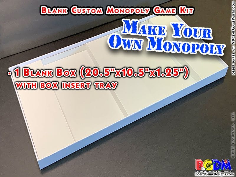 Box for Blank Custom Monopoly Kit (Make your own Custom Monopoly Game) Includes all parts!