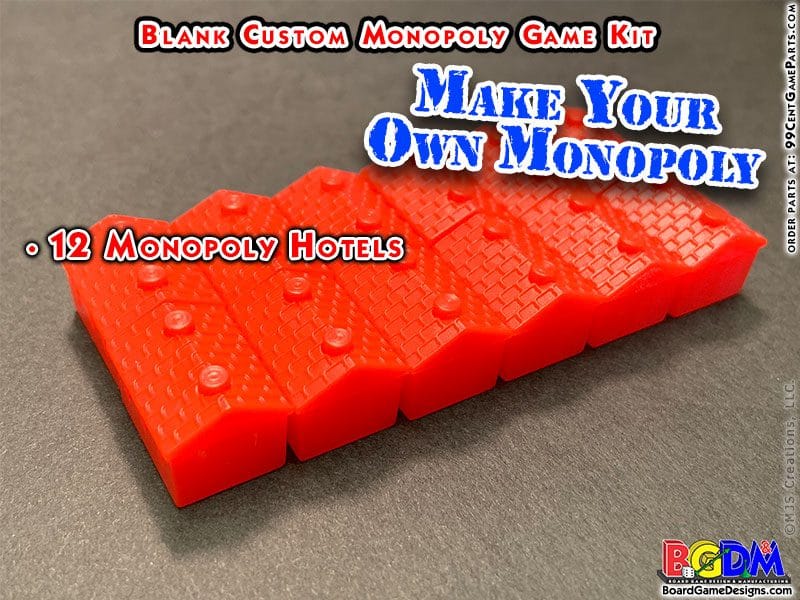 Hotels for Blank Custom Monopoly Kit (Make your own Custom Monopoly Game) Includes all parts!