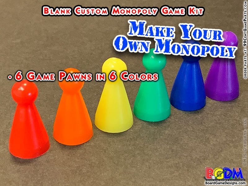 Pawn Player Pieces for Blank Custom Monopoly Kit (Make your own Custom Monopoly Game) Includes all parts!