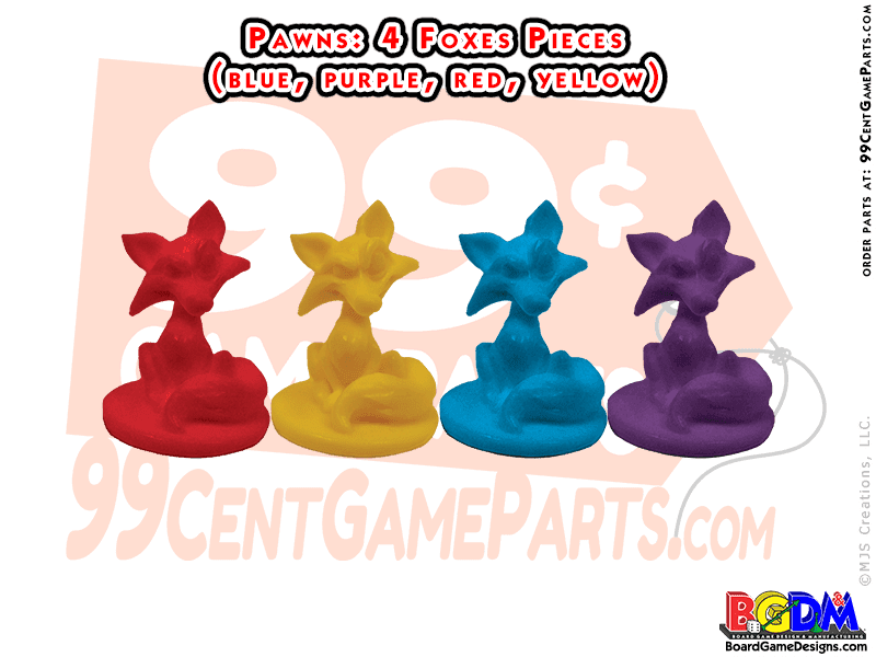 4 Foxes (4 color set; 1 each of red, yellow, blue and purple) Sly Fox Game Player Pieces